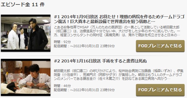 ドラマ 医龍シーズン4の動画を今すぐ全話無料視聴できる配信サイトを13社比較 テレドラステージ