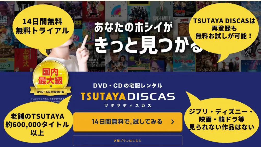 配信動画無料視聴TSUTAYA DISCAS