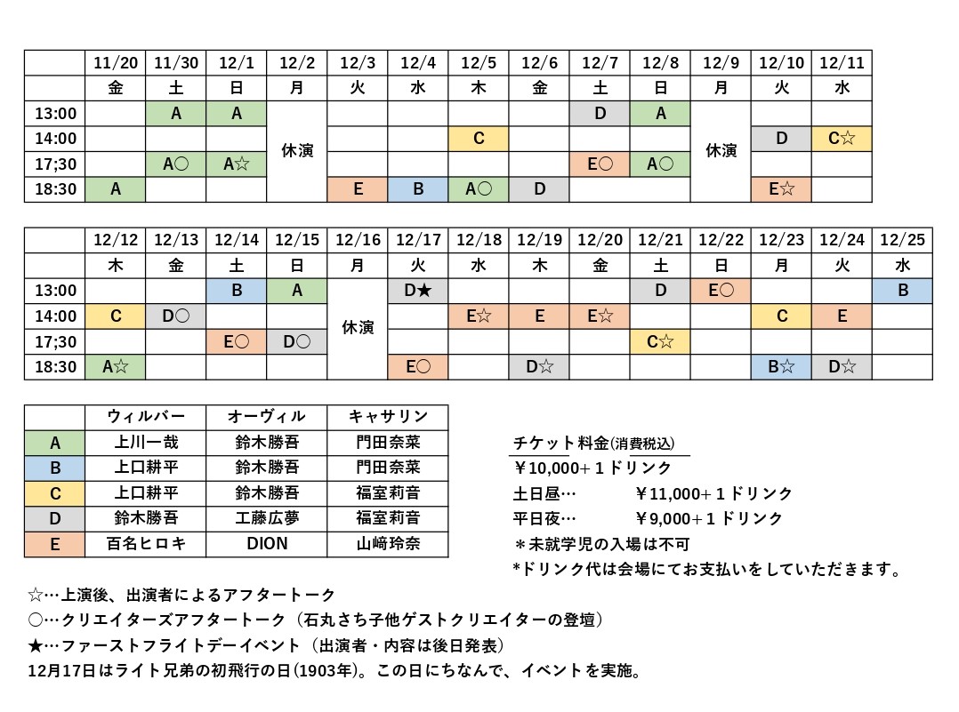 ミュージカル『翼の創世記』組み合わせ 